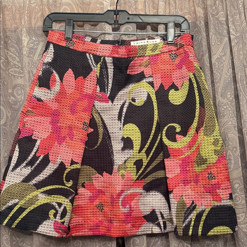 Trina Turk Floral A-Line Skirt - Pink, Green, Black